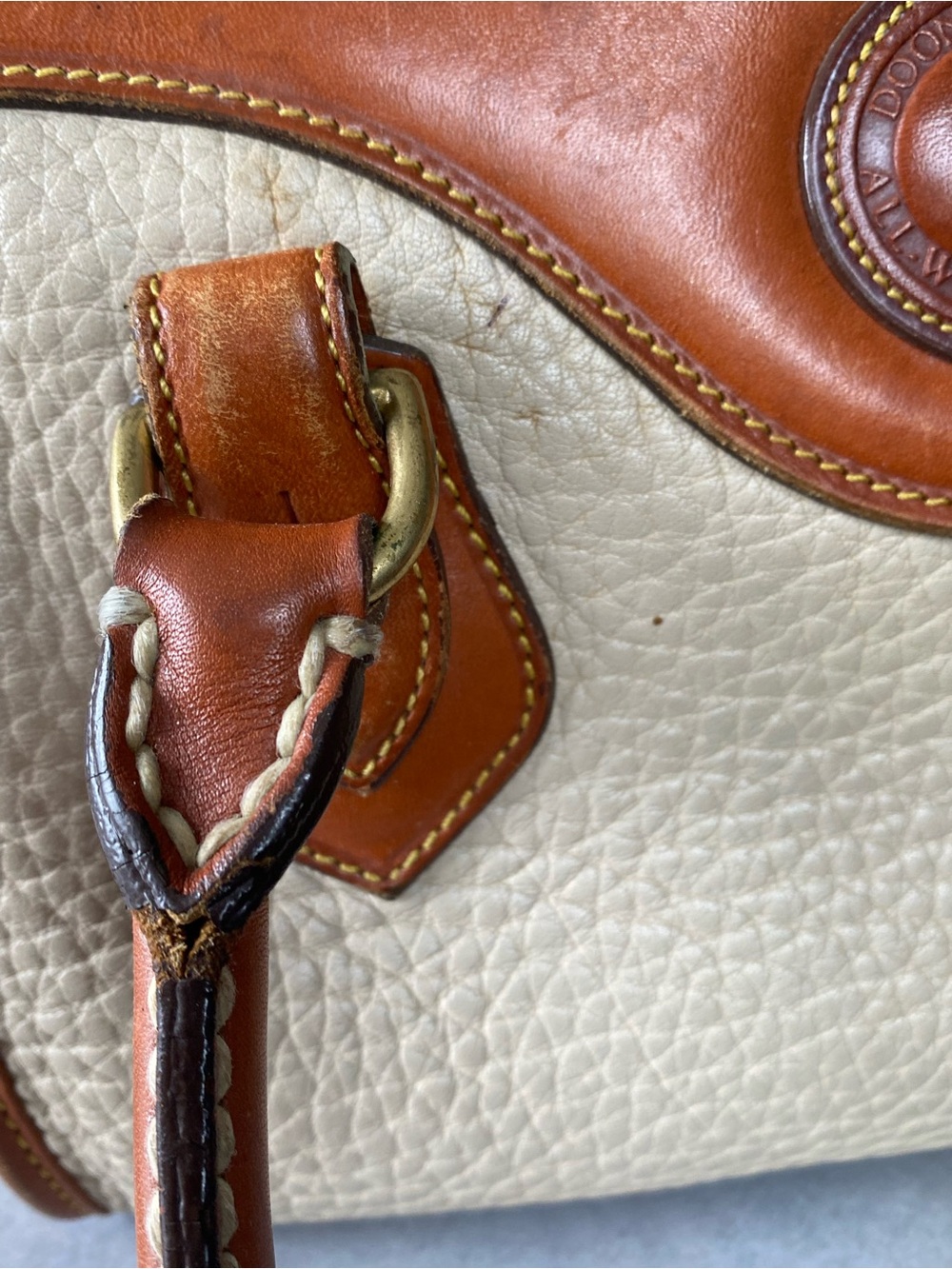 Dooney & Bourke Leather Gladstone Cream and Tan Satchel - Picture 14 of 16